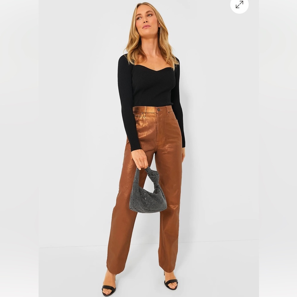 NWT Veronica Beard Daniela Metallic Straight-Leg Jean Bronze 28